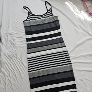 striped black & gray midi dress